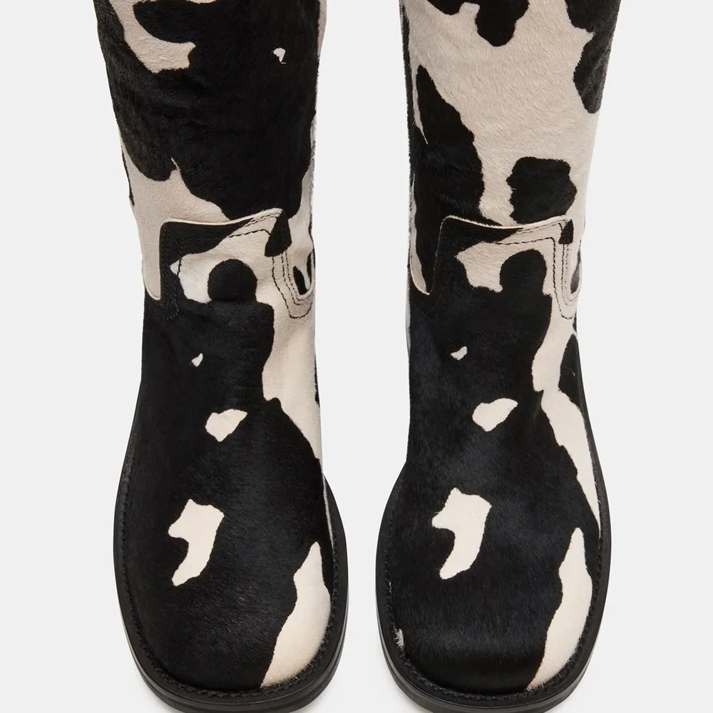 Steve Madden Black & White Cow-Print Over-the-Knee Boots